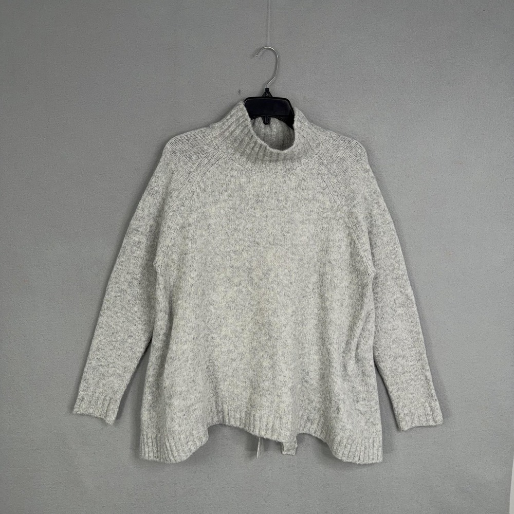 BLANKNYC Sweater Womens Large Gray Wool Blend Back Tie Bow Hem Knit Pullover